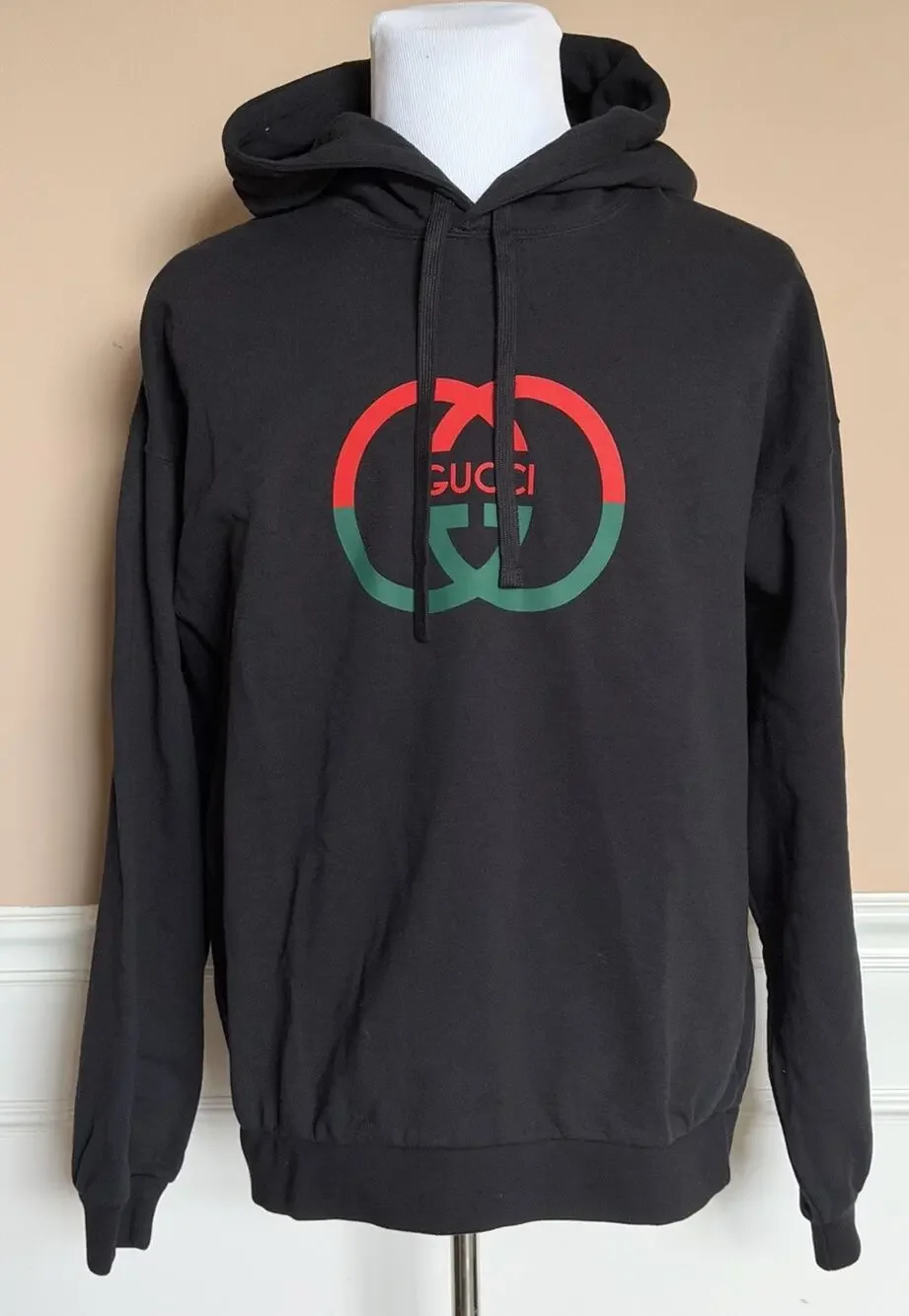 Gucci Interlocking G Logo Hoodie Black Cotton Sweatshirt Men’s Large 721427 NWT